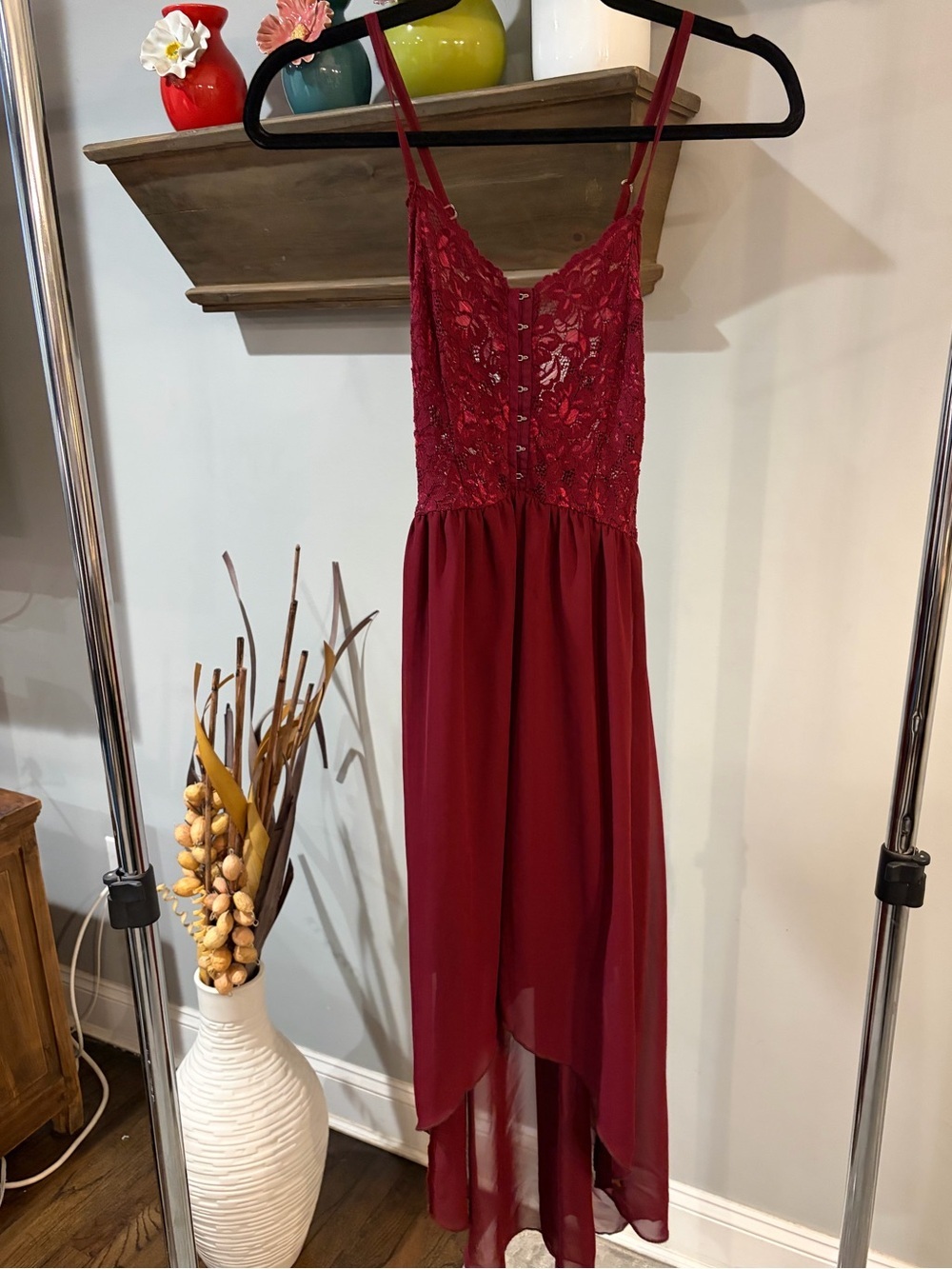 Solemio Wine Lace Bodice Dress in women’s size small